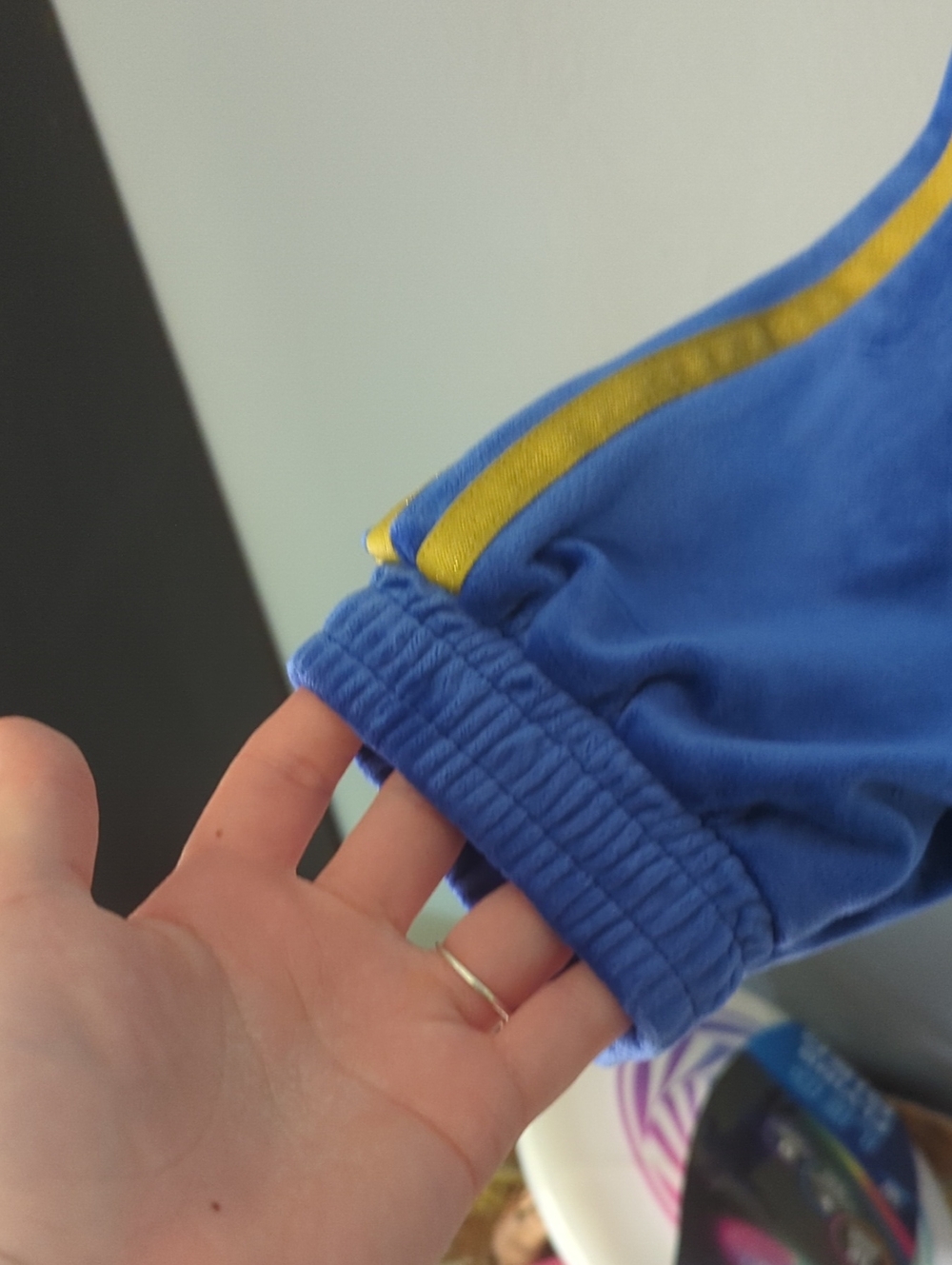 ADIDAS Primegreen Embossed Velvet Track Pants Three Stripe Blue and Gold Small S - Picture 3 of 10